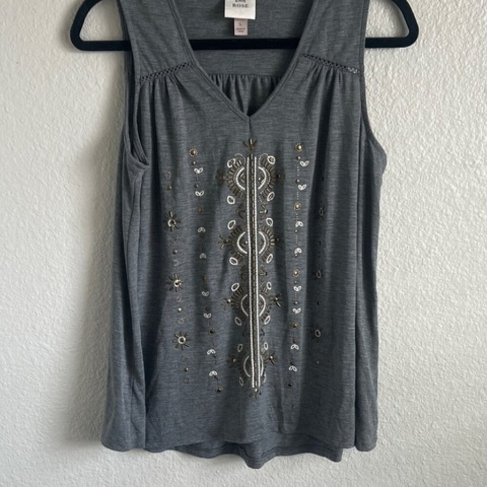 Gray Embellished Tank Top Lg